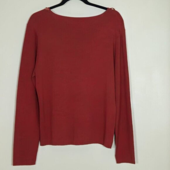 Cable & Gauge Knit Western Top Women XL Burnt Orange LS Suede Fringe V Neck Boho - Picture 2 of 14